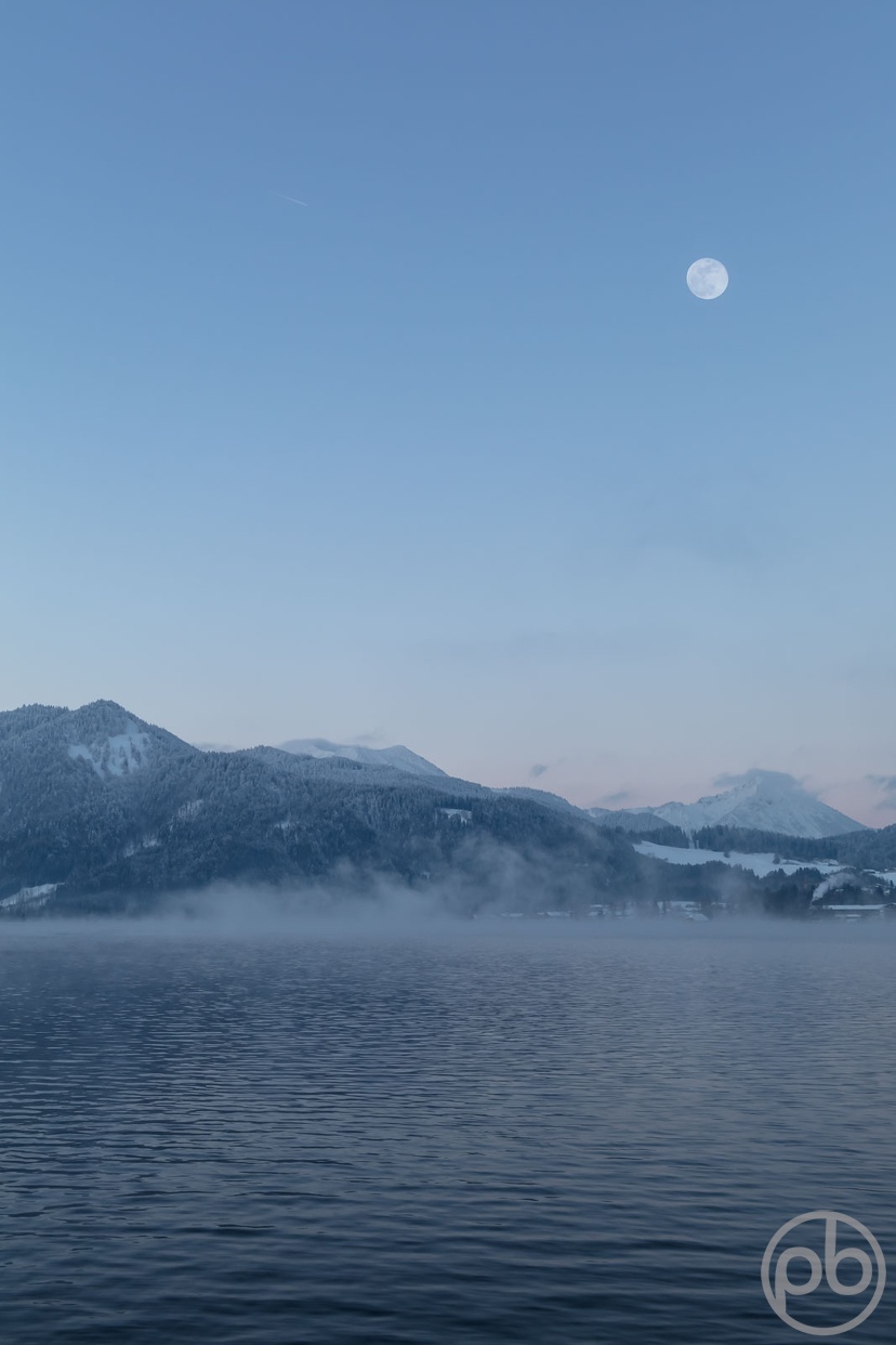 Fotokunst, Photo Art, Fine Art, Wandbilder, Wall Art, Tegernsee, Winter, Vollmond, Kälte, rauchendes Wasser